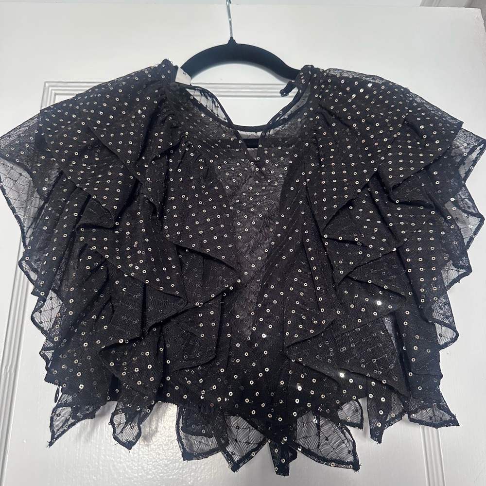 Sandro Black Sequin Ruffle Crop Top